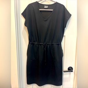 32 Degrees Cool Black Drawstring Waist T-Shirt Dress Casual‎ Stretchy Pockets M
